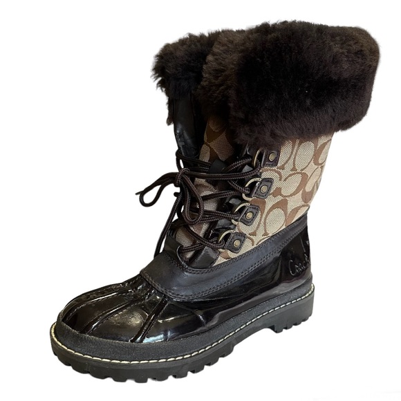 Coach Leonora Women’s Brown Winter Boots Furry Lining - Picture 8 of 14